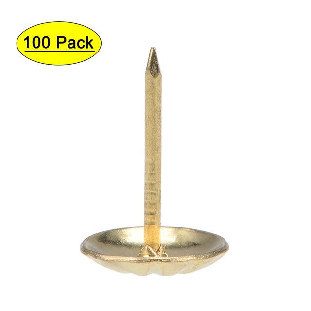 Uxcell Clavos de pulgar redondos de 11 mm de diámetro, tono dorado, 100 piezas