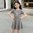 thumbnail image 6 of Amidoa Girls Summer Dresses Short Sleeve Bowknot A-Line Dresses Kids Casual Cotton Print Sundress Gray Size 4T, 6 of 8