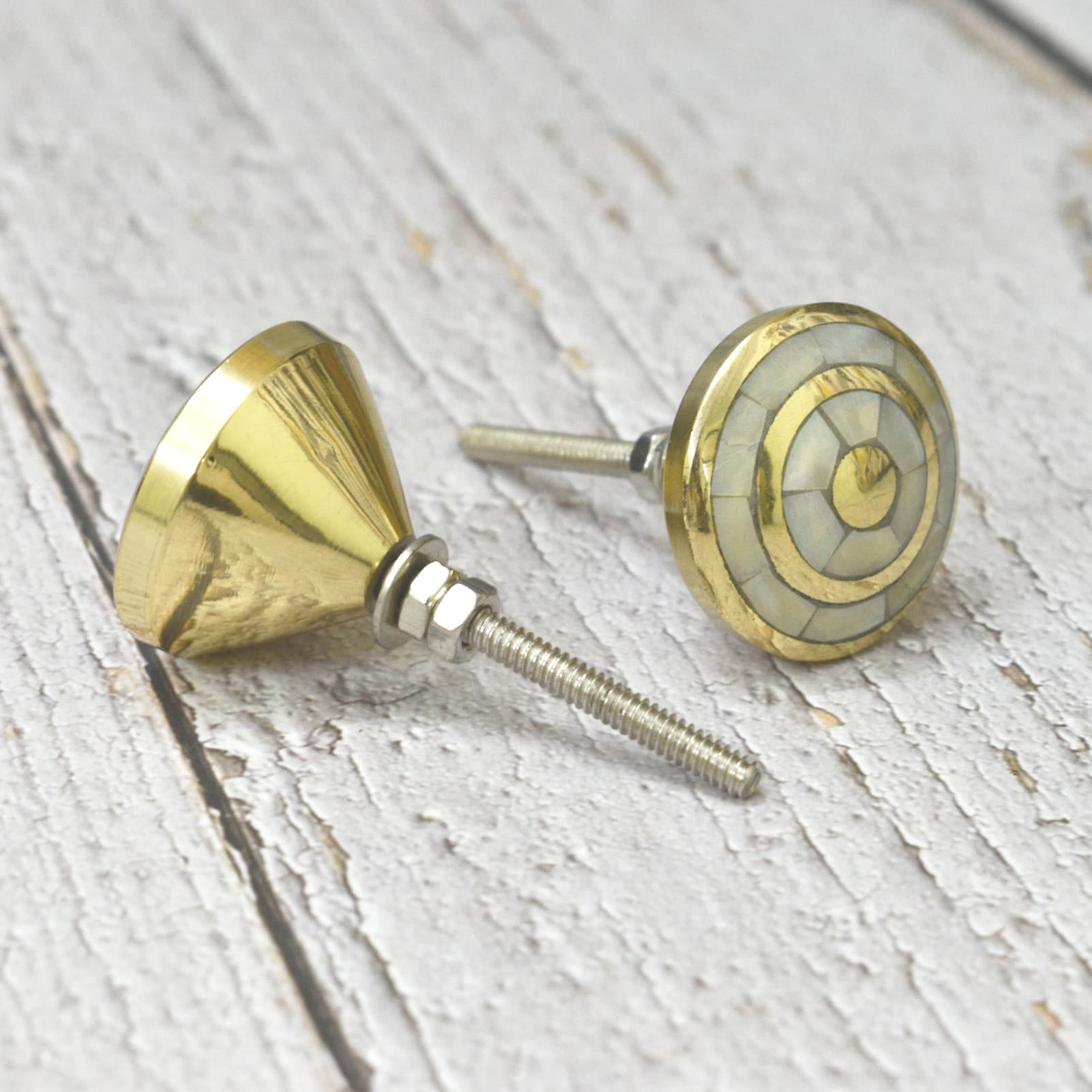India House Mother of Pearl Dresser Pull Knob,Gold Drawer Knob,Beautiful Gold Metal,Brass Knobs, Pulls, Elegant,Unique, Decorative Cabinet Pulls, set of 6