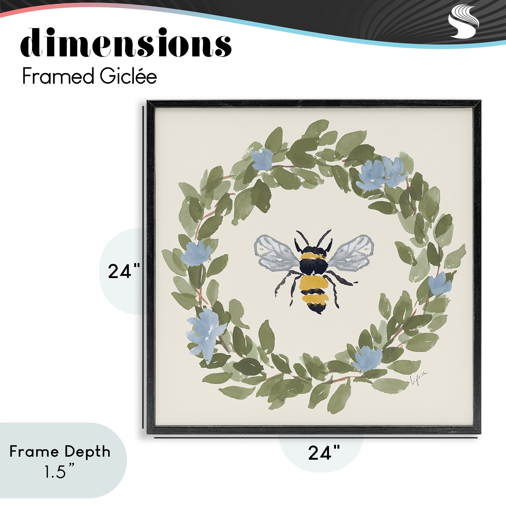 Stupell Industries Bee Celebration Wreath Black Framed Giclee Art, design by Lucille Price