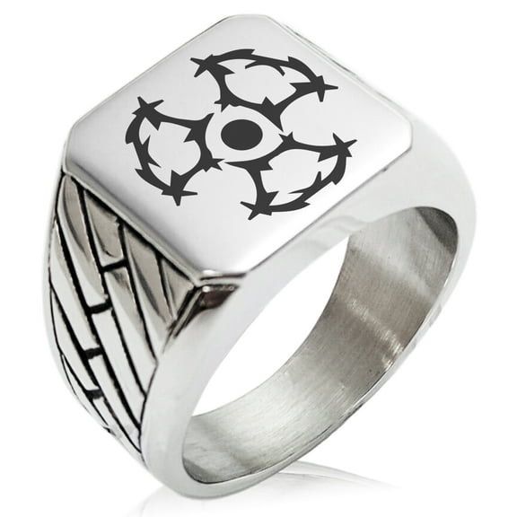 Stainless Steel Barbed Wire Radioactive Geometric Pattern Biker Style Polished Ring