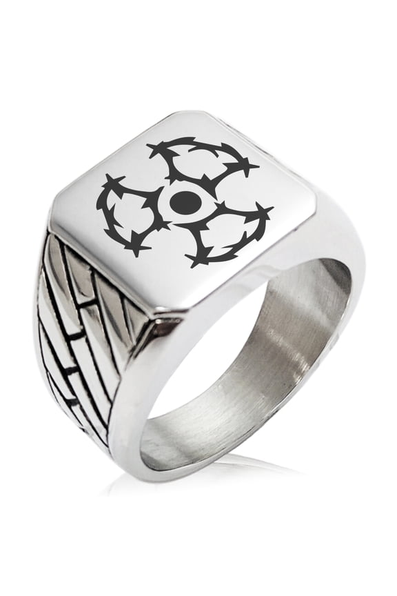 Stainless Steel Barbed Wire Radioactive Geometric Pattern Biker Style Polished Ring