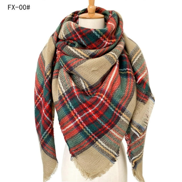Bufanda de tartán para mujer: bufandas de invierno a cuadros, chal triangular grande y cálido, de cachemira, suave y a cuadros.