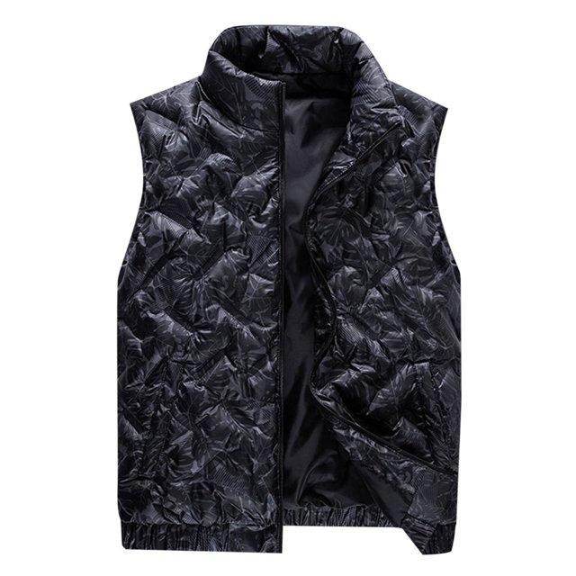 Casual Camisetas, Cremallera de Bolsillo Impreso Abajo Cuello de Pie sin Mangas, Chaleco de Moda para Hombre