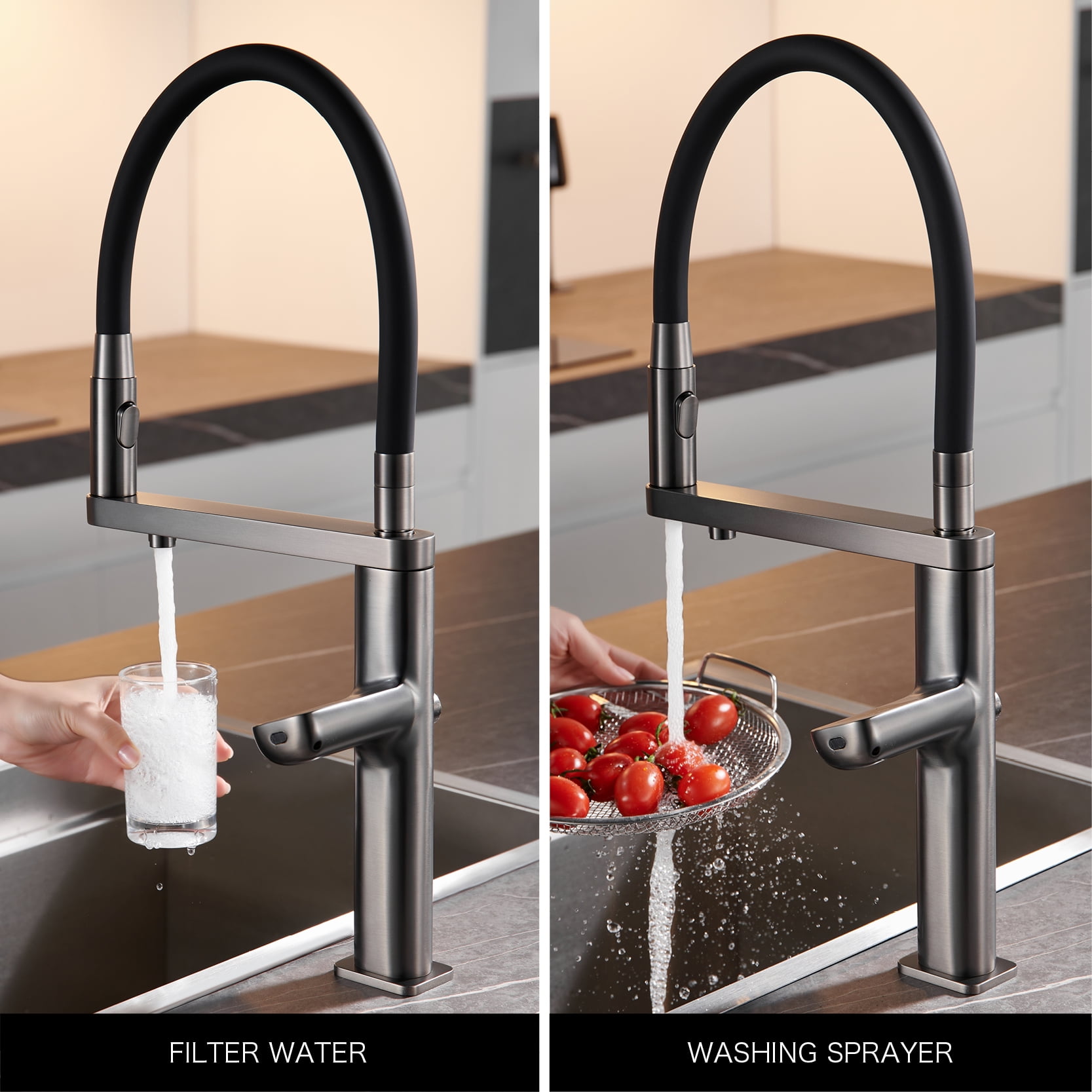 Brass kitchen faucet with induction digital display design, hot and cold water sink faucet with filtered water