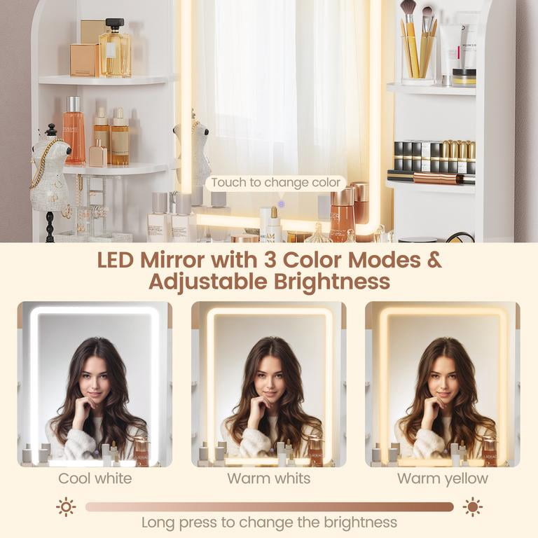 Lacoo Vanity Set with Mirror, Makeup Vanity with LED Light, Storage Drawers & Shelves, Vanity Desk for Bedroom Dressing Room, White