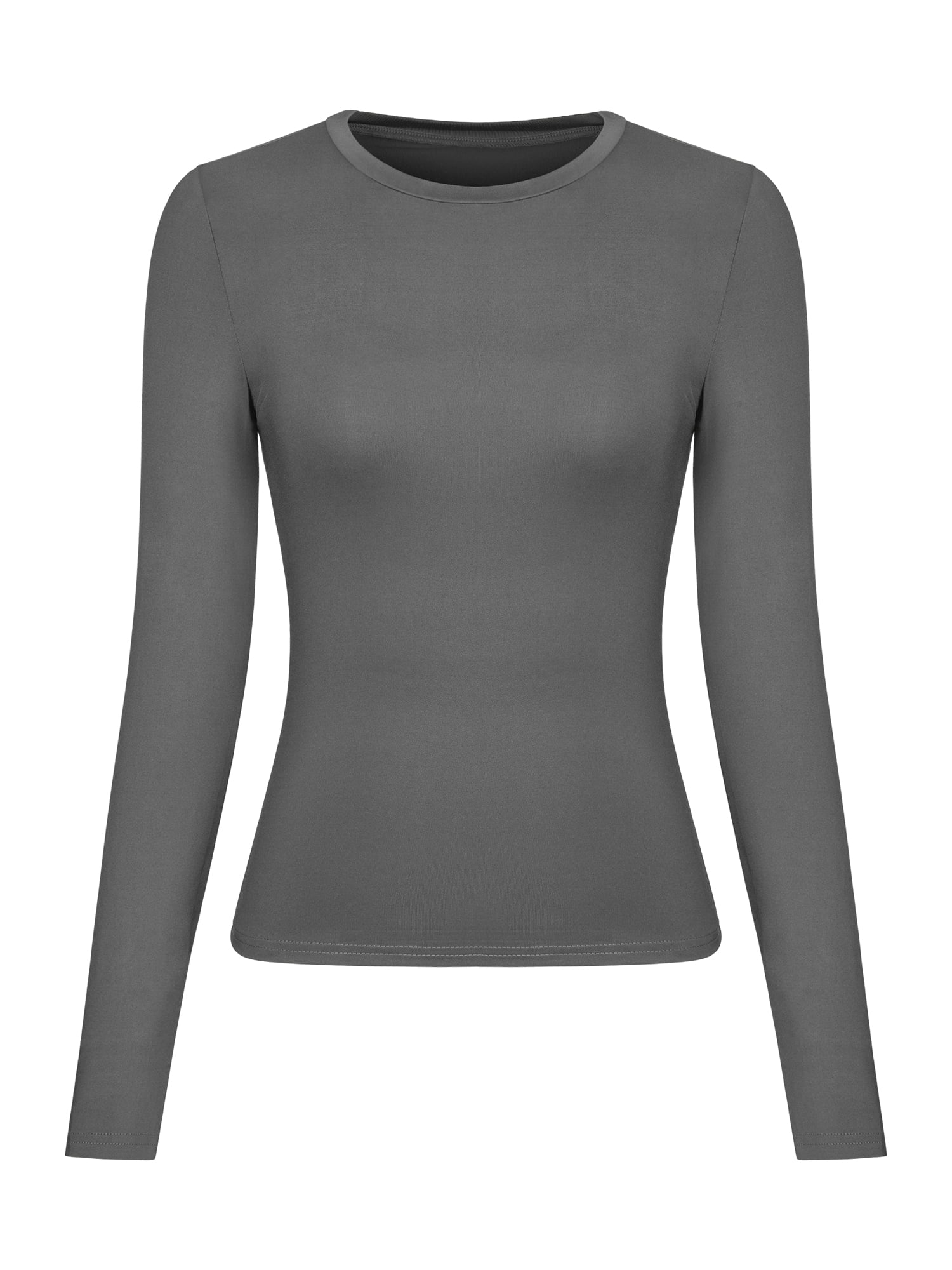 Women's Long Sleeve Round Neck Crop Top Tee Shirt Basic Solid Y2K Tight  Slim Fit Cropped Shirt Workout Yoga