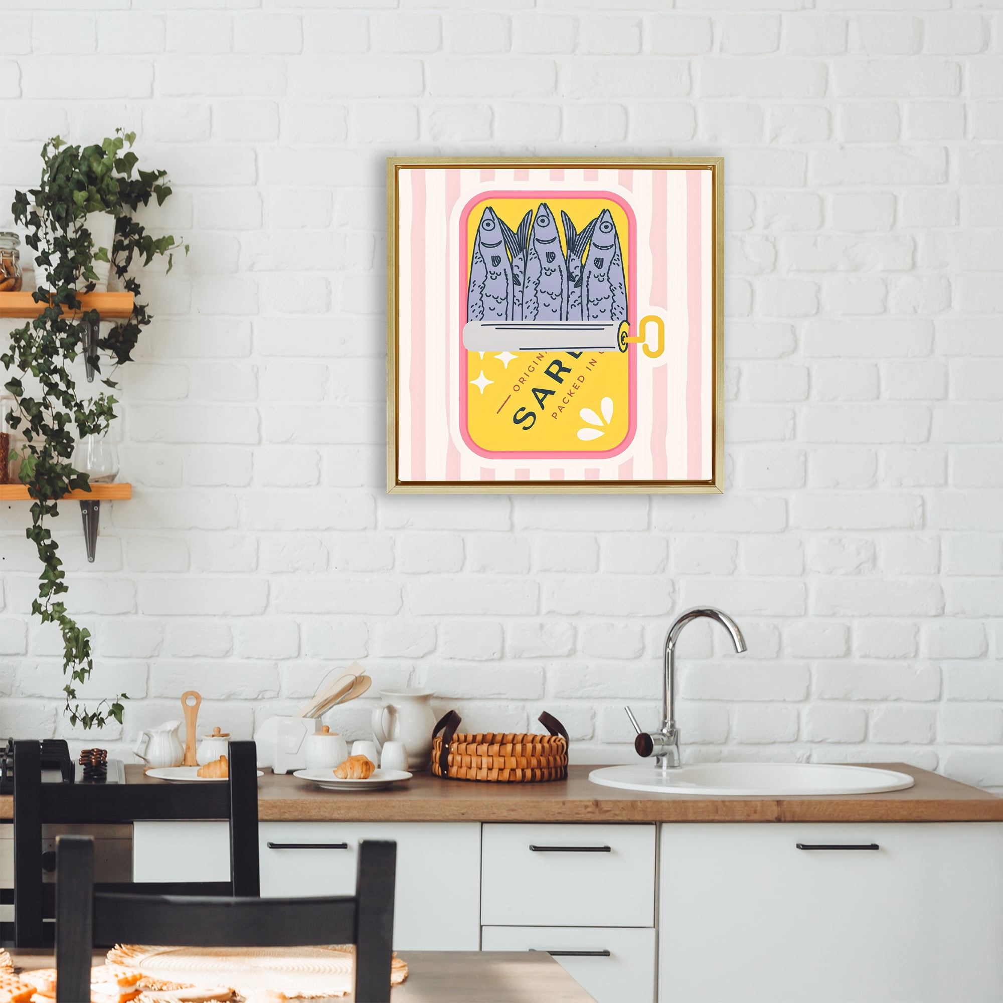 Stupell Industries Yellow Sardine Tin Gold Framed Floater Canvas Wall Art, design by Creative Studio
