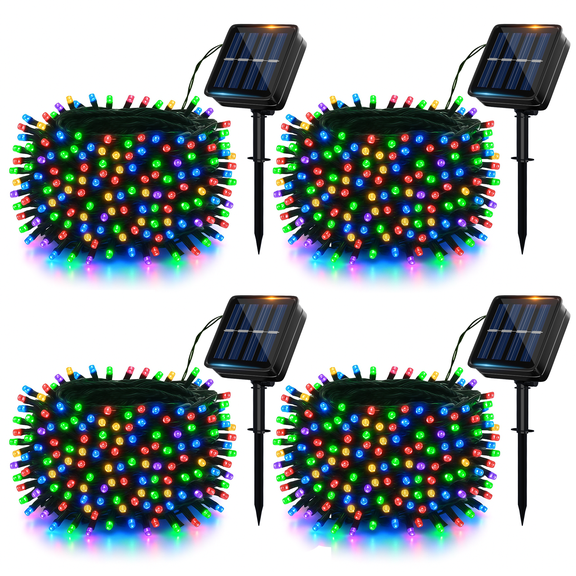 4 Pack Solar String Lights Outdoor Waterproof, 480 LED Multicolor with 8 Modes and Adjustable Solar Panel for Garden Patio
