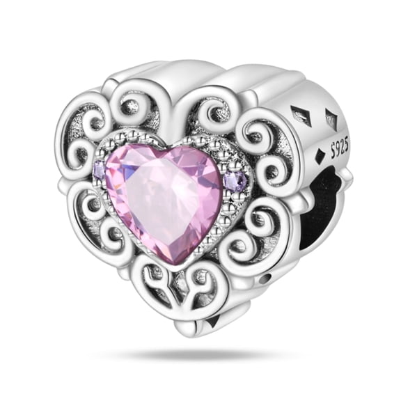 KUNSIR Heart with Pink Bead Charm for Bracelets and Necklaces 925 Sterling Silver with 5A Cubic Zirconia,Jewelry Christmas Gifts Women