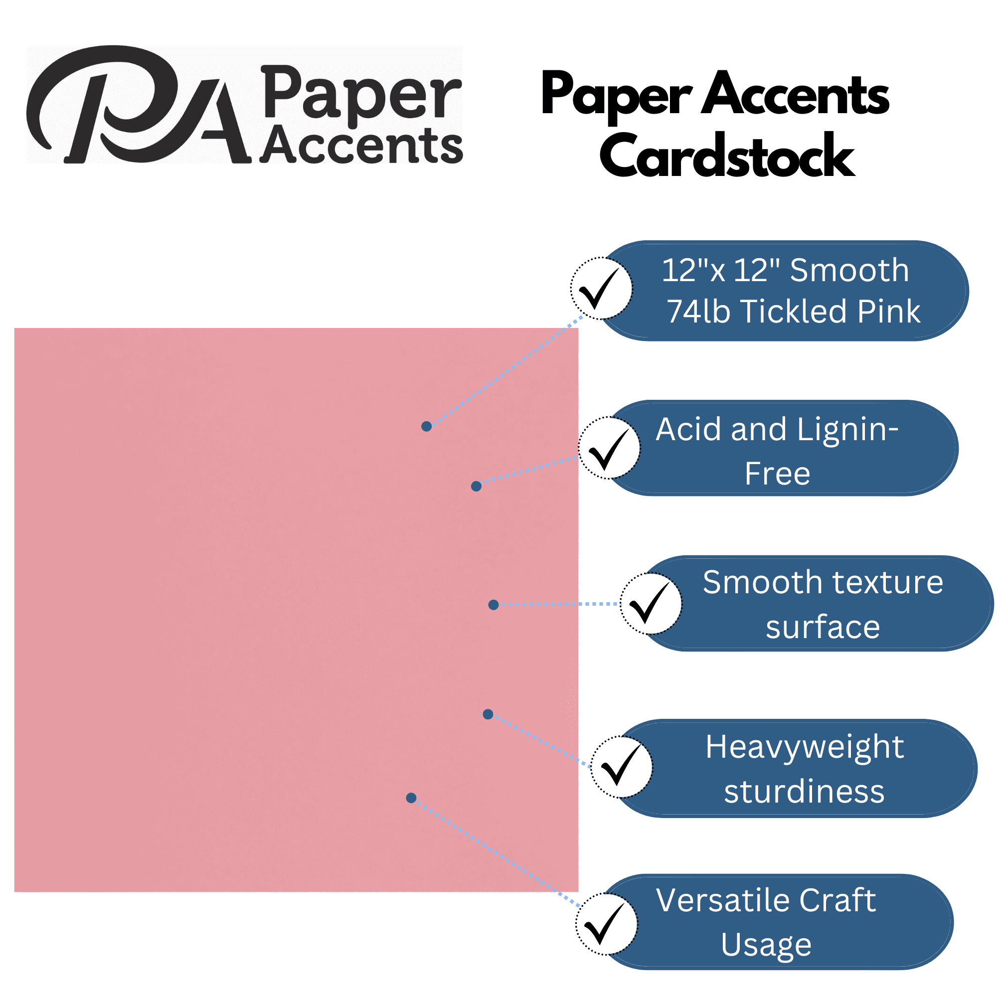 PA Paper Accents Smooth Cardstock 12" x 12" Tickled Pink, 74lb colored cardstock paper for card making, scrapbooking, printing, quilling and crafts, 25 piece pack
