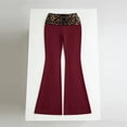 thumbnail image 5 of Yoga Pants Women Leopard Print Foldover Color Block Flared Bell Bottoms Loose Pants Red L, 5 of 6