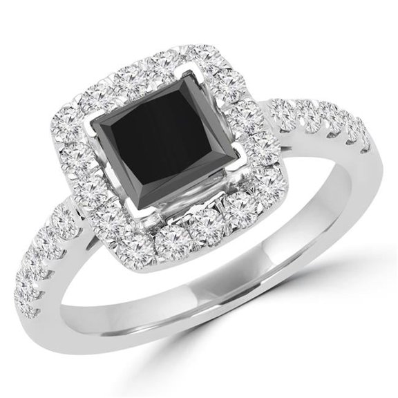 Majesty Diamonds MD160362-P 1.88 CTW Princess Cut Black & White Diamond Halo Engagement Ring in 14K White Gold