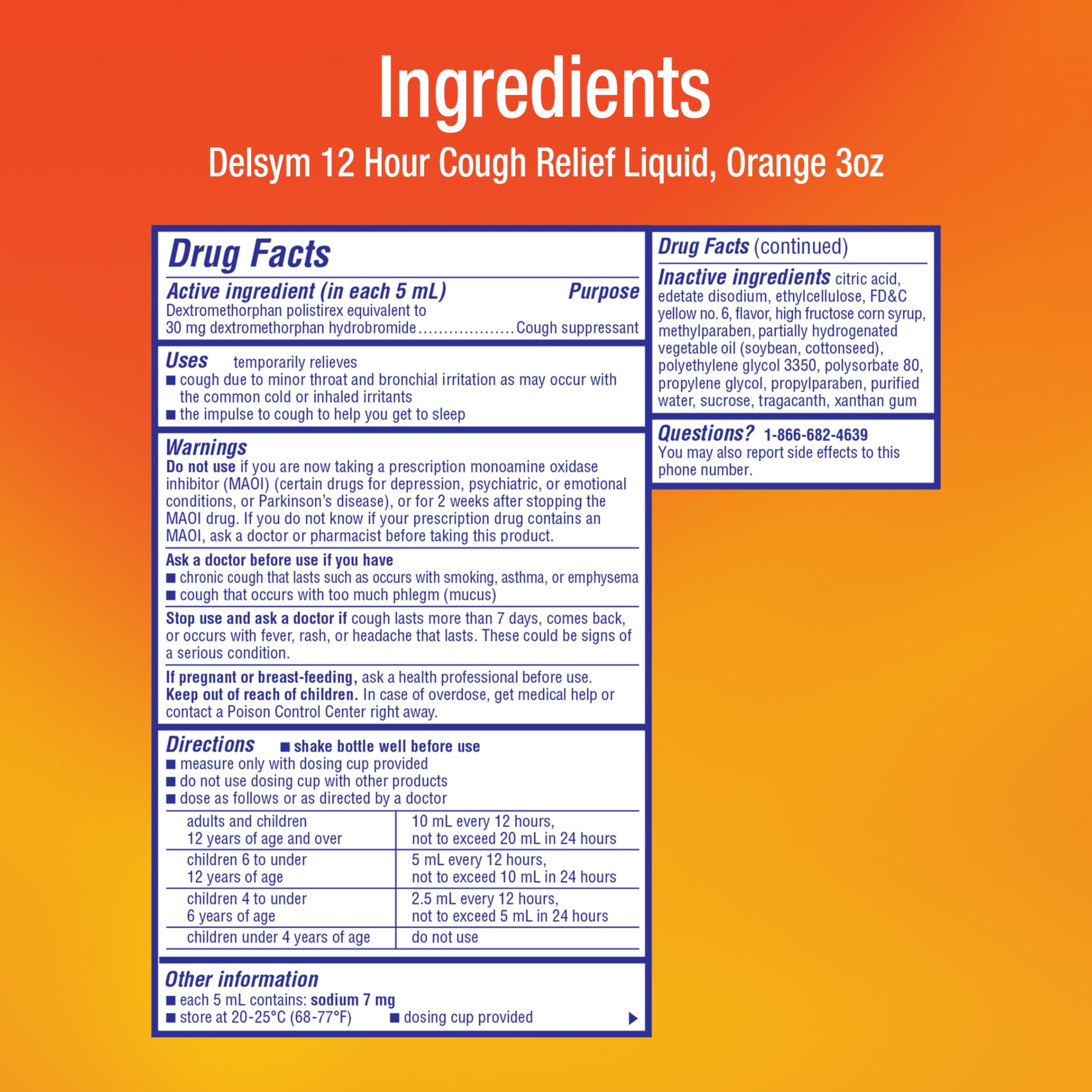 Delsym Adult 12 Hour Cough Relief Liquid Medicine, #1 Pharmacist Recommended, Orange Flavor, 3 fl oz