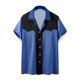thumbnail image 2 of Camisas Elvqul para Hombre Stretch Azul Oscuro Casuales con Estampado de Bloques de Color Manga Corta Solapa Abotonada, 2 of 5