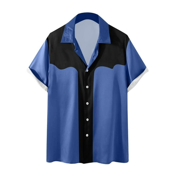 YLSDY Mens Shirts Casual Vintage Bowling Shirts Short Sleeve Button Down Summer Cuba Beach Shirts Regular Fit Hawaiian Tops Dark Blue XXL