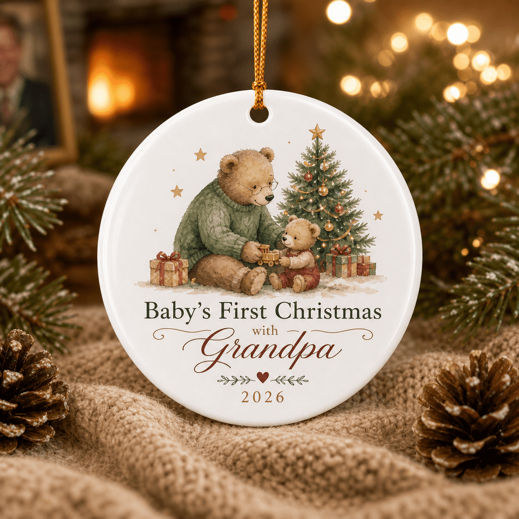 Christmas Ornament First Christmas with Grandpa Bear Ceramic Tree Hanging Keepsake Gift