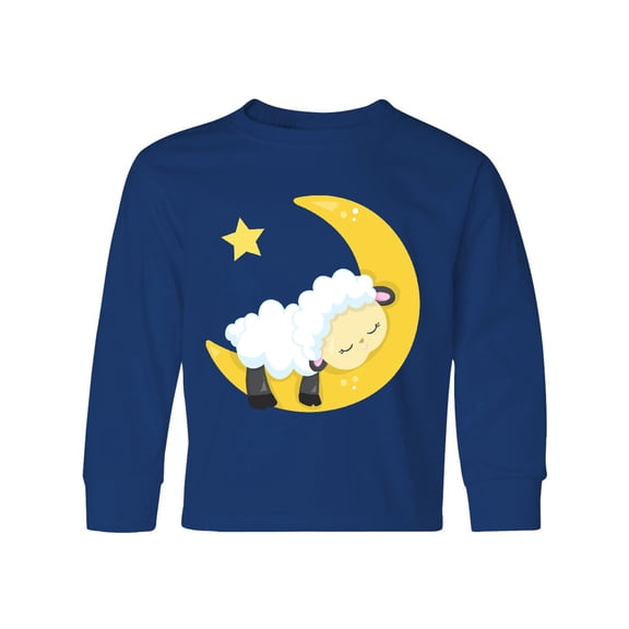 Inktastic Cute Sheep Sleeping On The Moon, White Sheep, Star Long Sleeve Youth T-Shirt