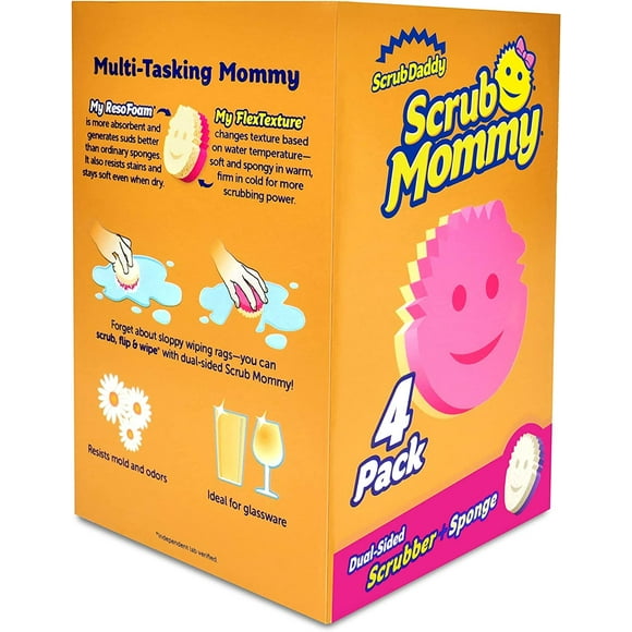 Scrub Daddy Scrub Mommy - Dish Scrubber + Non-Scratch Cleaning Sponges Kitchen Bathroom + Multi-Surface Safe - Stain + Odor Resistant Dual-Sided Dish Sponges for Scrubbing + Wiping Spills (4 Count)