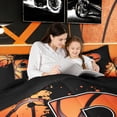 thumbnail image 3 of Homewish Initial P Letter Full Size Comforter Sets for Kids, Cartoon Basketball Sport Bedding Comforter Set, Black Orange, Black Reversible, 3-Piece, 3 of 7