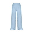 thumbnail image 3 of DHFJKG Women's Casual Pants Solid Color Ruffled Hem Comfortable Loose Fit Trousers For Daily Wear Pure Color Stretchy Lightweight With Pockets Breathable Trousers, 3 of 5