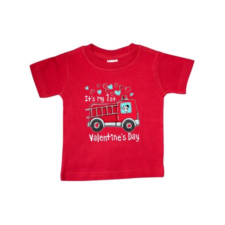 

Inktastic It s My 1st Valentine s Day Fire Truck with Cute Dalmatian Gift Baby Boy or Baby Girl T-Shirt