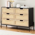 thumbnail image 4 of 47.2" Farmhouse 6-Drawer Dresser with Rattan Fronts, Sturdy Metal Legs & Wood Storage for Bedroom, 4 of 7