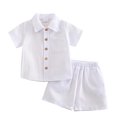 thumbnail image 4 of WERYOUNG Toddler Boys Girls Formal Outfits Short Sleeve Lapel Collar Solid Color Button Down Shirts Shorts 2 Piece Gentleman Sets Versatile Clothing Sets 12-18 Months, 4 of 6