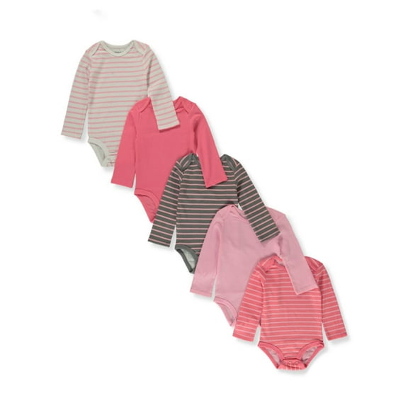 Hanes Baby L/S Bodysuits, Coral, 5-Pack