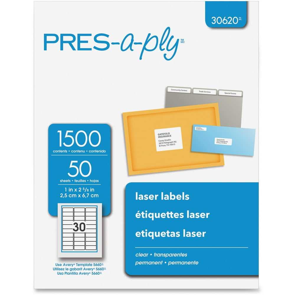 PRESaply Laser Address Labels, 1 x 2 5/8, Clear, 1500/Box Walmart