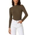 thumbnail image 1 of Camiseta de color sólido para mujer INSPIRE CHIC con cuello asimétrico y mangas largas, básica, color marrón, 1 of 6