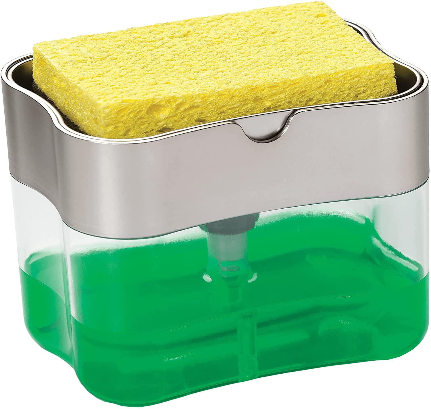 S&T INC. Soap Pump Dispenser and Sponge Holder, 13 Ounces, Silver