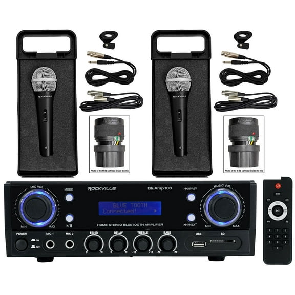 Rockville BLUAMP 100 Home Stereo Bluetooth Amplifier with USB/RCA Out (2) Mics