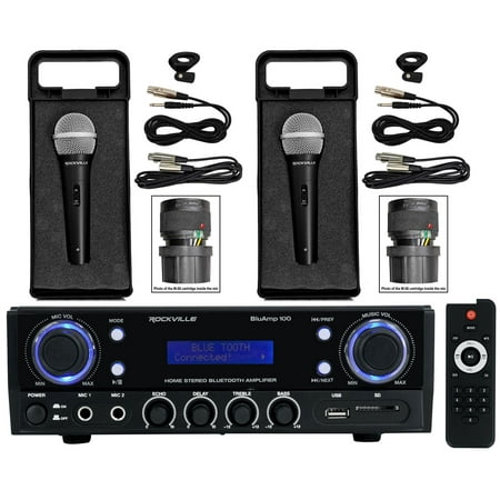 Rockville BLUAMP 100 Home Stereo Bluetooth Amplifier with USB/RCA Out+(2) Mics