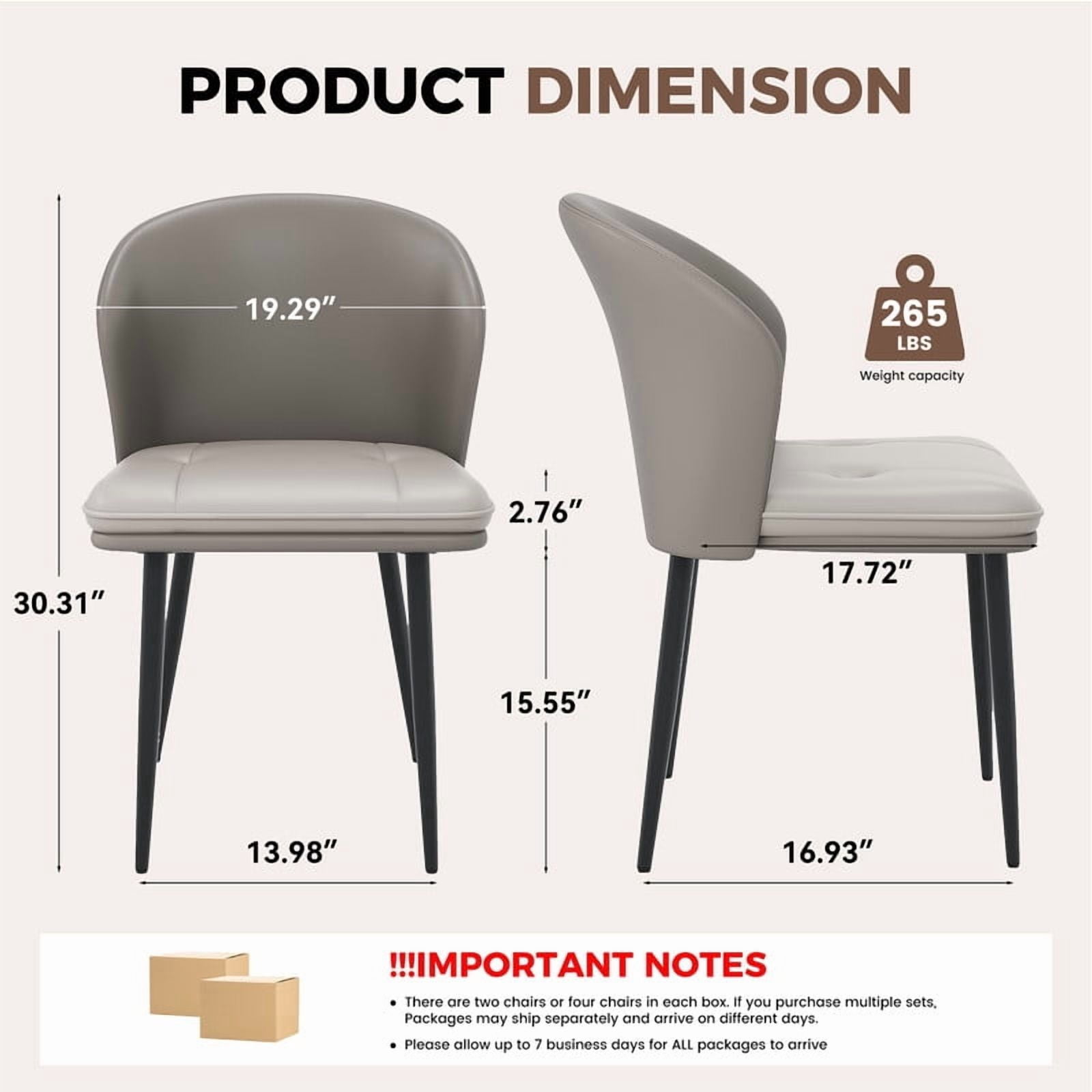 Hawsaiy Faux Leather Dining Chairs Set of 2, Modern Curved Back Upholstered Kitchen Side Chairs with Metal Legs, Gray