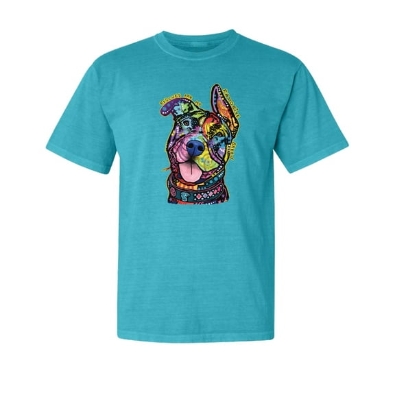 Wild Bobby,Rescues are My Favorite Breed | Cute Neon Dean Russo Pitbull Dog Dog Lover Garment-Dyed Washed Look Short Sleeve Tees, Blue Lagoon, Small