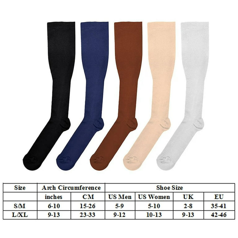 Elbourn 5 Pairs Compression Socks Women Men Pressure Varicose Veins Leg  Relief Pain Knee High Stockings S-XL 