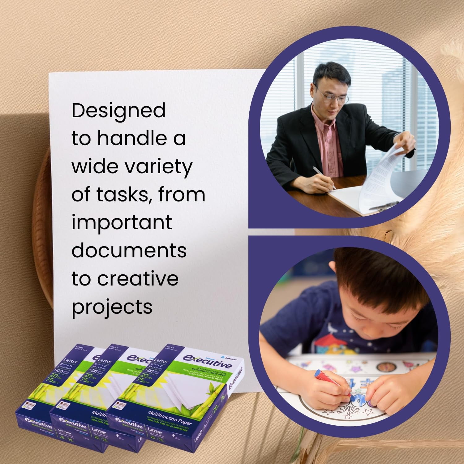 Executive Multipurpose Copy Printer Paper - Size 8.5” x 11”, 20lb - Sugarcane Fiber, 92 Bright White Paper, Ideal for All Office & Photocopy Printers & Designs (3 Reams - 1500 Sheets)