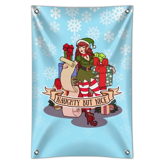 Christmas Elf Pin Up Naughty But Nice Home Business Office Sign