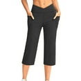 thumbnail image 2 of Women's Elastic Waist Cropped Pants Trousers Slacks Stretchy Solid Color Casual Daily Lounge Wear Lightweight Soft Comfy Pants for Spring Summer Travel Essentials | Aestivo,Black L, 2 of 8