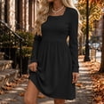 thumbnail image 6 of Karymi Solid Square Neck Long Sleeve Ribbed Knit Dress for Women, High Waist Fit and Flare Swing Dress, for Fall Winter Daily, 6 of 9