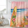 thumbnail image 4 of Pink Beach Bathroom Shower Curtains with 12 Hooks Waterproof Shower Curtain for Stalls and Bathtubs Summer Surfboard Palm Leaf Starfish Pineapple Flowers Decorative Bathroom Curtain 36x72 Inches, 4 of 9