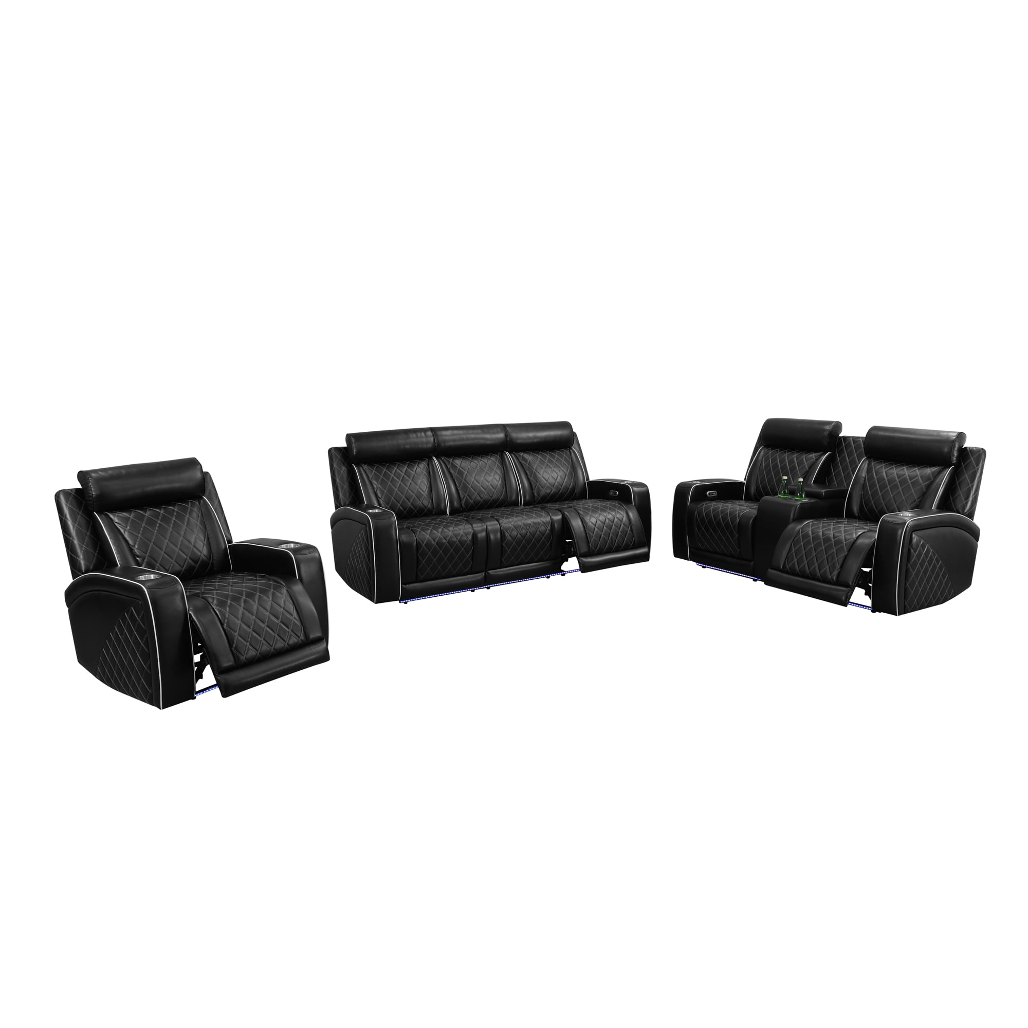 Gewnee 3-Seat Power Adjustable Sofa with One Recliner, Console & Cup Holders, Air Leather, Adjustable Reclining Angles, Suitable for Living Room, Black