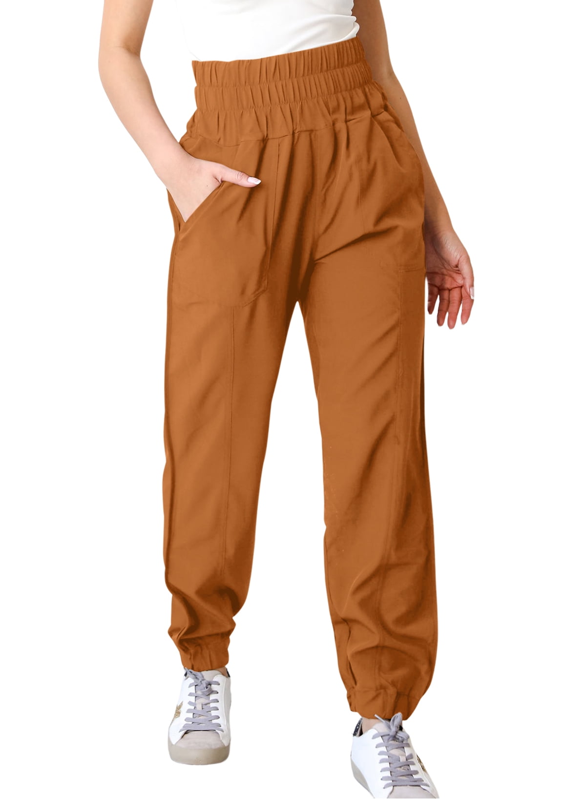 Aleumdr Track Pants with Pockets for Women Casual Elastic Waist