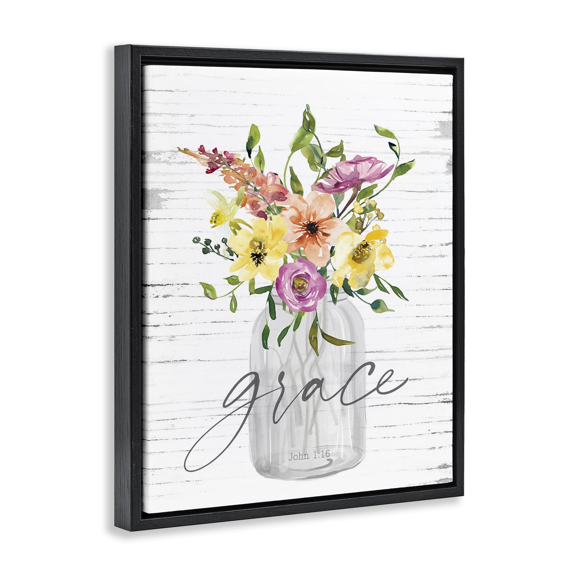 Stupell Industries Spiritual Grace Bouquet Religious Painting Black Floater Framed Canvas Art Print Wall Art, 17 x 21