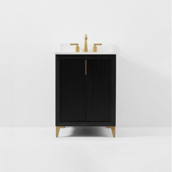Turlington 24 in. Bath Vanity in Black Oak with White Quartz Top and Undermount