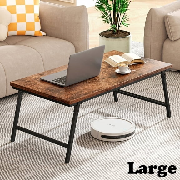 Flycity No Assembly Folding Coffee Table, Leg Latches Portable Sturdy Floor Table Desk for Sitting on the Floor, Low Coffee Table for Living Room, Home, Office, Rustic Brown, 41.34"x21.65"x15.75"