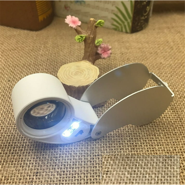 40x Illuminated Jewelry Loop Magnifier, Pocket Folding Magnifying Glass Jewelers Eye Loupe with LED and UV Light (LED Currency Detecting/Jewlers