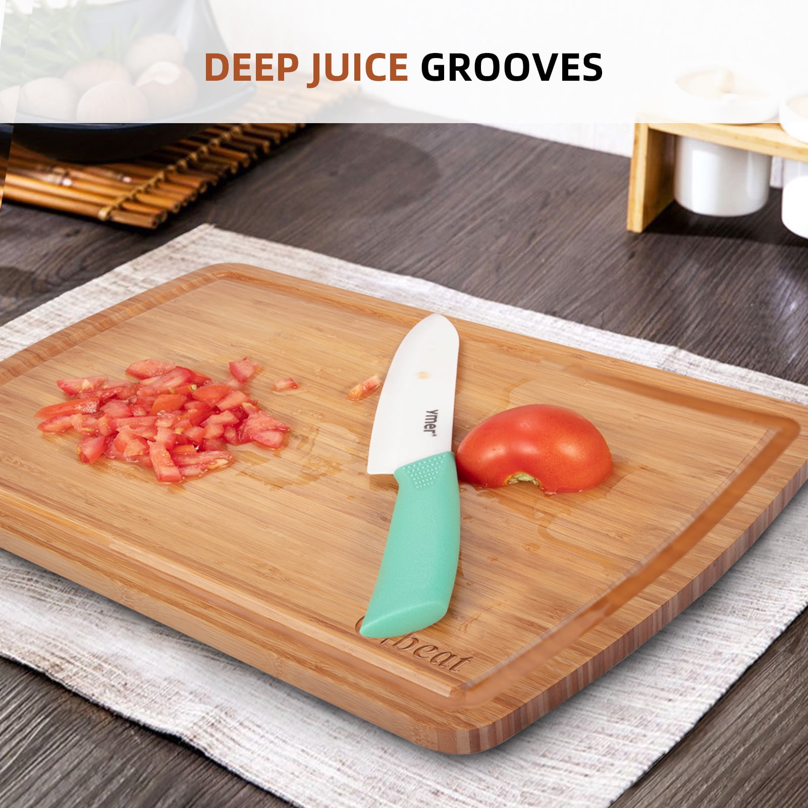 HOBLOC 30 x 20 Extra Large Kitchen Bamboo Cutting Board, Butcher Block Cutting Board with Handles and Juice Slot, Over Sink Cutting Board