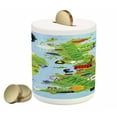 thumbnail image 1 of Wanderlust Piggy Bank, Cartoon Maps of Britain and Ireland Landmarks Illustration, Ceramic Coin Bank Money Box for Cash Saving, 3.6" X 3.2", Pale Blue Apple Green, by Ambesonne, 1 of 4